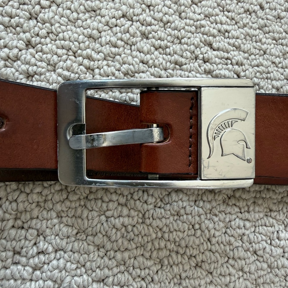 Brown Leather Belt with MSU Silver Buckle